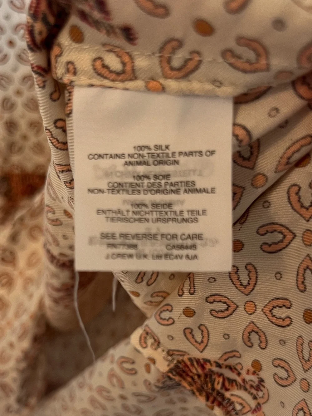 J. Crew Silk Cream Button-Down Shirt with Rust Orange Tiger Print